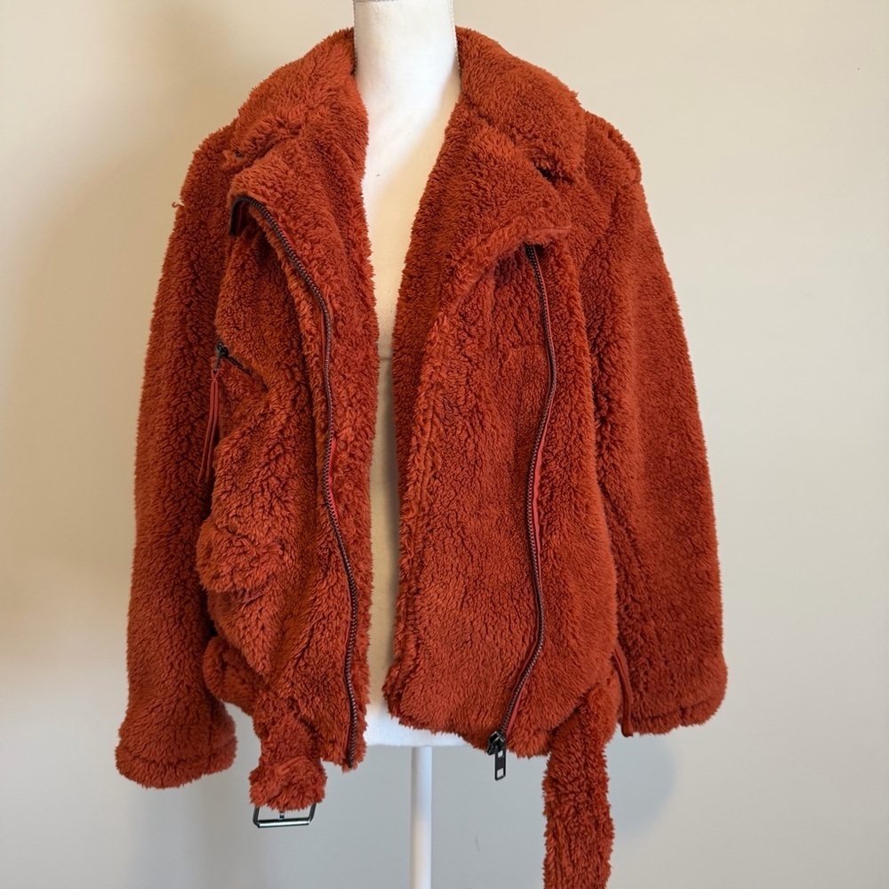 NWT Free People Women's Cozy Slouchy Sherpa Moto Jacket Size xs oversized - Picture 12 of 13